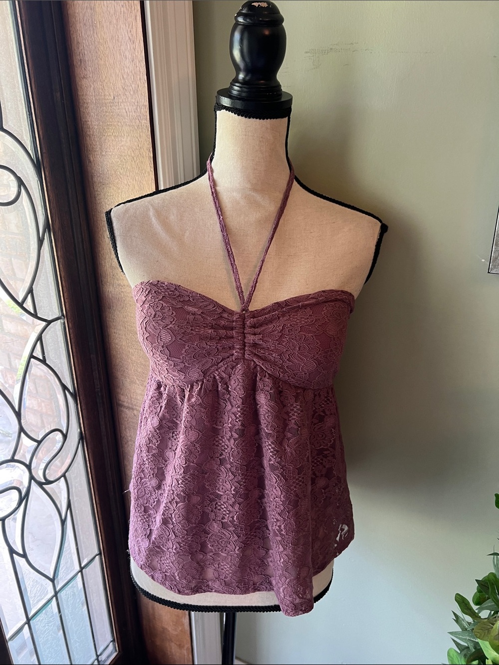 Lace Halter Camisole in Mauve Pink